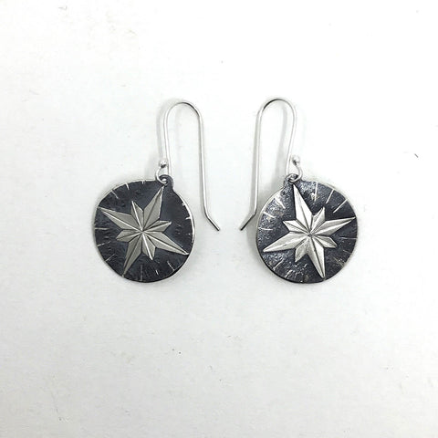 4 Pointed Silver Star with Circle Earrings