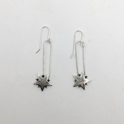 Silver 5 Pointed Star 3D Earring Long