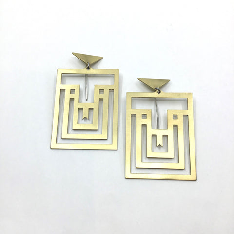 Amaze Maze Earrings in Brass