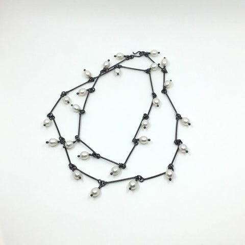 Pearl Chain necklace 93cms (oxidised)