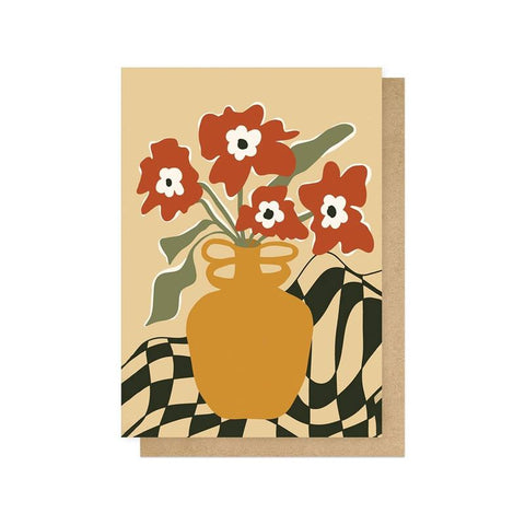 Retro Checkered Flower Pot Card