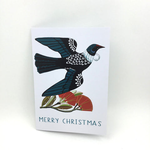 Merry Christmas Flying Tui with Pohutukawa