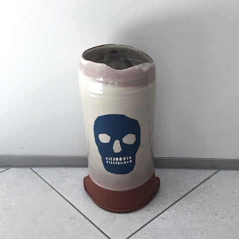 White Large Blue Skull Vase