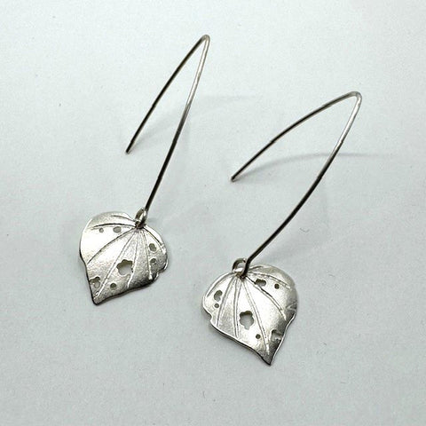 Su Keates Kawakawa Silver Earrings - On long wire hooks